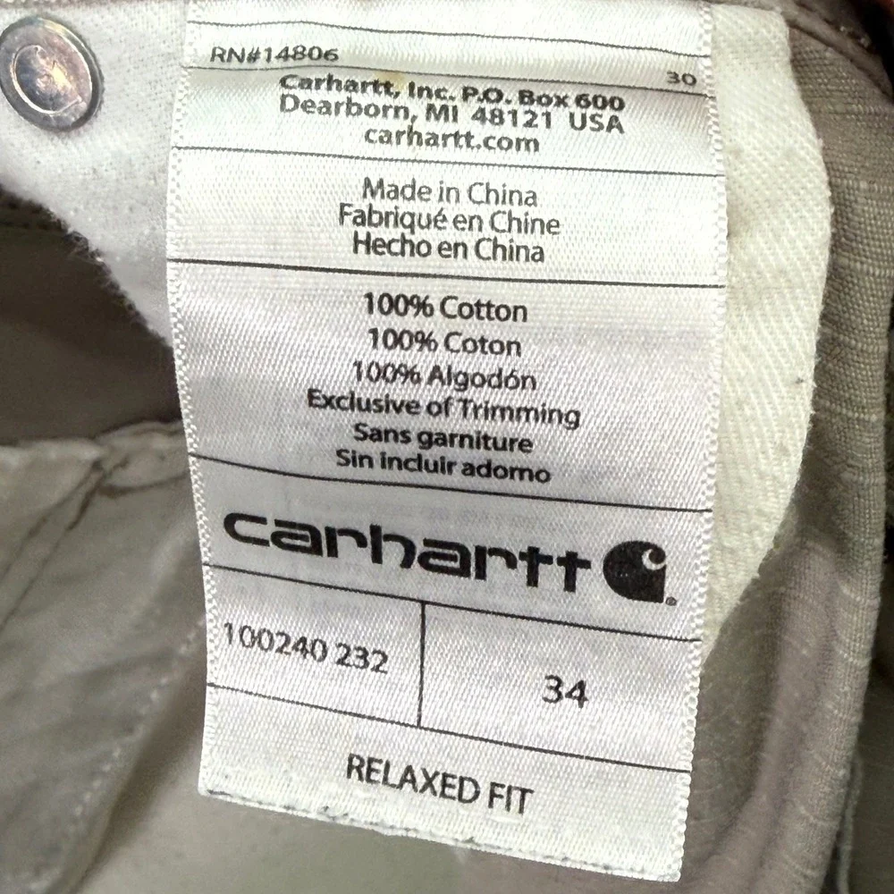 Carhartt Cargo Shorts Mens 34 Tan Relaxed Fit Ripstop Workwear 100240 232